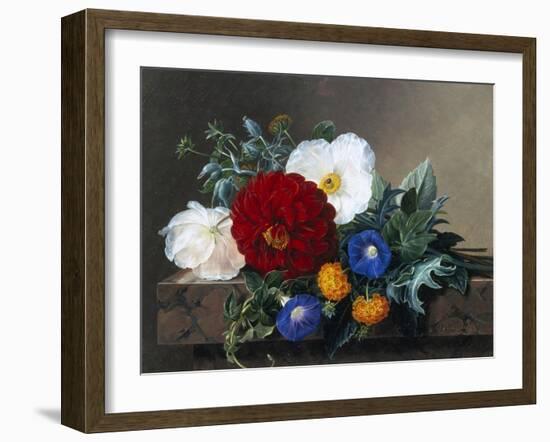 Dahlia with White Poppies, Cherianthus and Morning Glories-Johan Laurentz Jensen-Framed Giclee Print