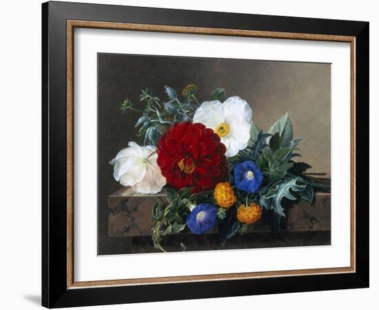 Dahlia with White Poppies, Cherianthus and Morning Glories-Johan Laurentz Jensen-Framed Giclee Print