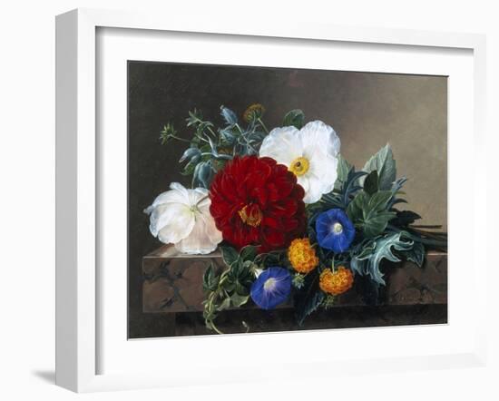 Dahlia with White Poppies, Cherianthus and Morning Glories-Johan Laurentz Jensen-Framed Giclee Print