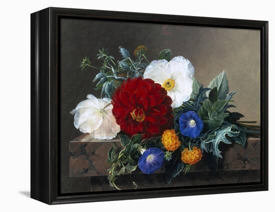 Dahlia with White Poppies, Cherianthus and Morning Glories-Johan Laurentz Jensen-Framed Premier Image Canvas