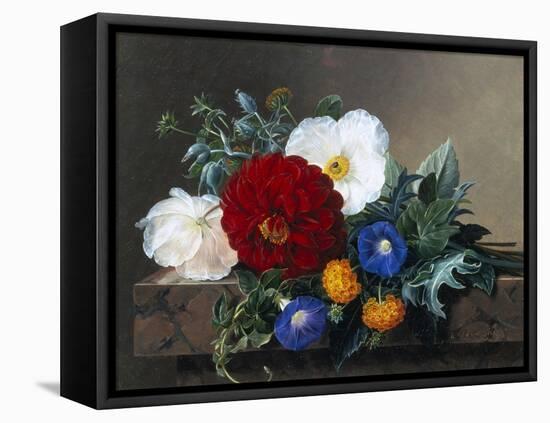 Dahlia with White Poppies, Cherianthus and Morning Glories-Johan Laurentz Jensen-Framed Premier Image Canvas