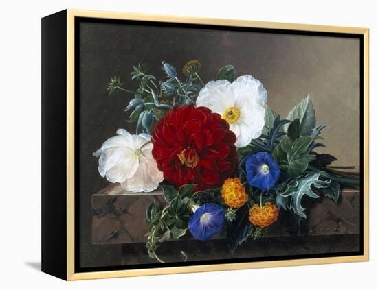 Dahlia with White Poppies, Cherianthus and Morning Glories-Johan Laurentz Jensen-Framed Premier Image Canvas