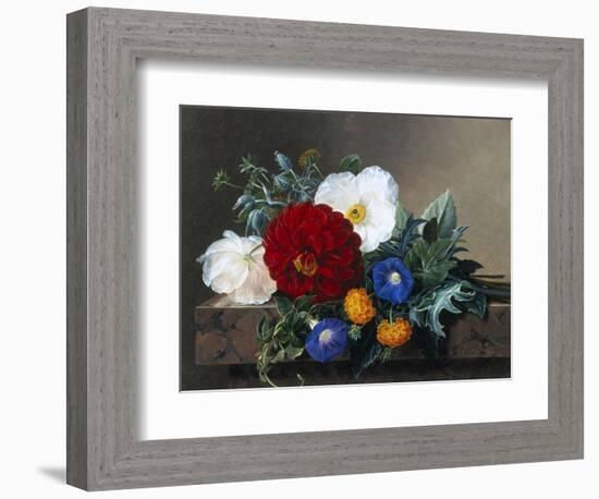 Dahlia with White Poppies, Cherianthus and Morning Glories-Johan Laurentz Jensen-Framed Giclee Print