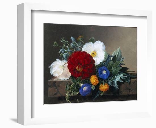 Dahlia with White Poppies, Cherianthus and Morning Glories-Johan Laurentz Jensen-Framed Giclee Print