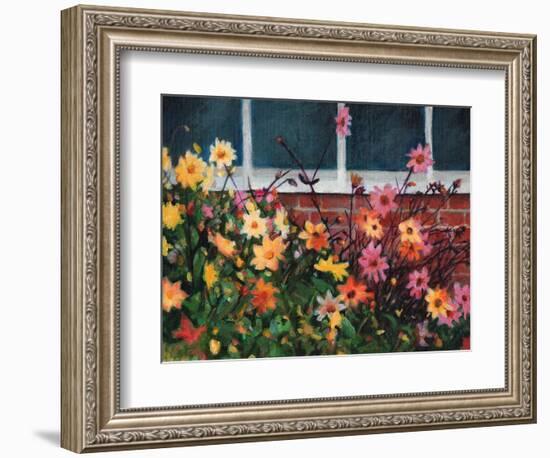 Dahlias, 2022, (Acrylics on Canvas)-Helen White-Framed Giclee Print