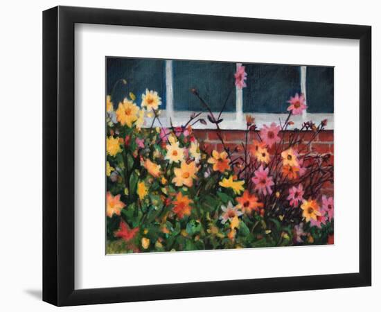 Dahlias, 2022, (Acrylics on Canvas)-Helen White-Framed Giclee Print