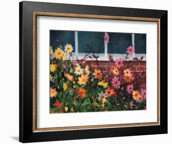 Dahlias, 2022, (Acrylics on Canvas)-Helen White-Framed Giclee Print