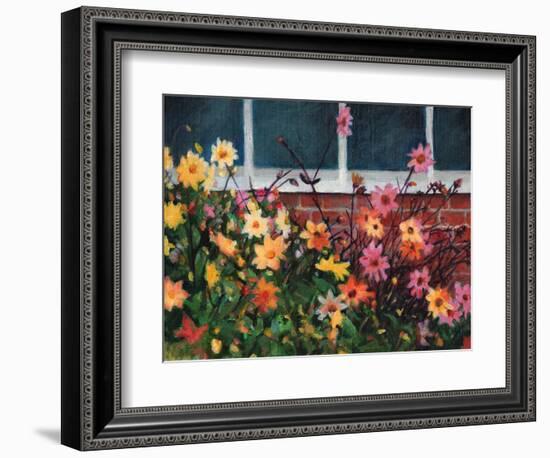 Dahlias, 2022, (Acrylics on Canvas)-Helen White-Framed Giclee Print