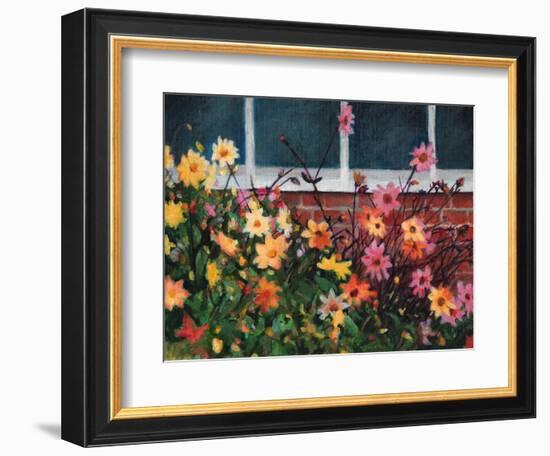 Dahlias, 2022, (Acrylics on Canvas)-Helen White-Framed Giclee Print