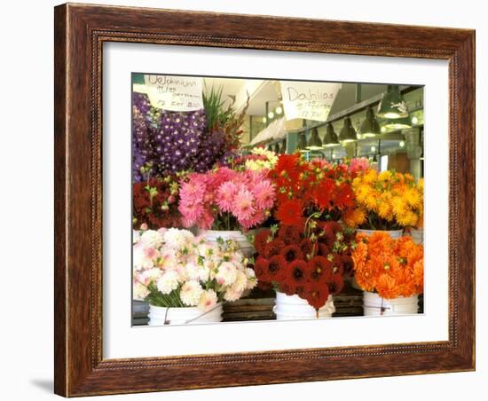 Dahlias For Sale at the Pike Street Market, Seattle, Washington, USA-null-Framed Photographic Print