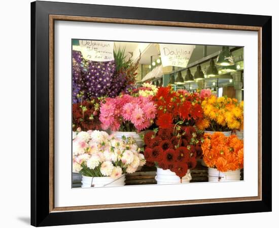 Dahlias For Sale at the Pike Street Market, Seattle, Washington, USA-null-Framed Photographic Print