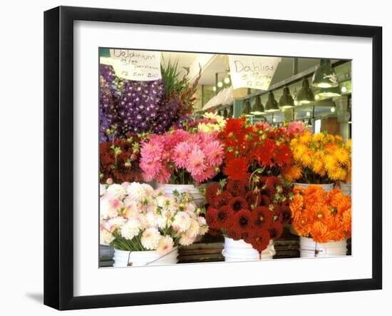 Dahlias For Sale at the Pike Street Market, Seattle, Washington, USA-null-Framed Photographic Print