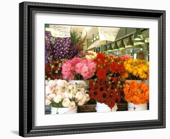 Dahlias For Sale at the Pike Street Market, Seattle, Washington, USA-null-Framed Photographic Print