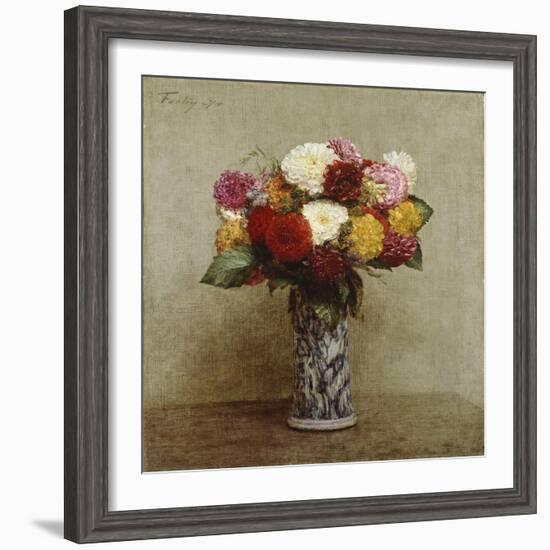 Dahlias in a Chinese Vase, 1874-Henri Fantin-Latour-Framed Giclee Print