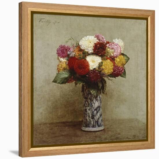 Dahlias in a Chinese Vase, 1874-Henri Fantin-Latour-Framed Premier Image Canvas