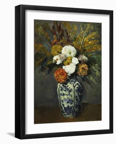Dahlias in a Delft Vase, 1873-Paul Cézanne-Framed Giclee Print