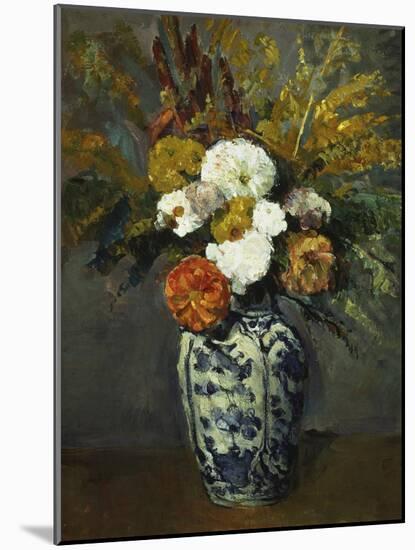 Dahlias in a Delft Vase, 1873-Paul Cézanne-Mounted Giclee Print