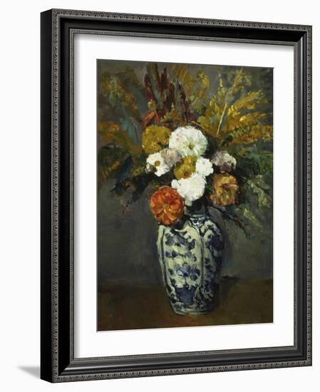 Dahlias in a Delft Vase, 1873-Paul Cézanne-Framed Giclee Print