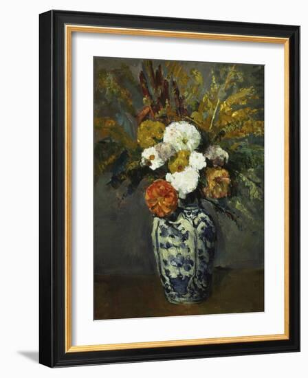 Dahlias in a Delft Vase, 1873-Paul Cézanne-Framed Giclee Print