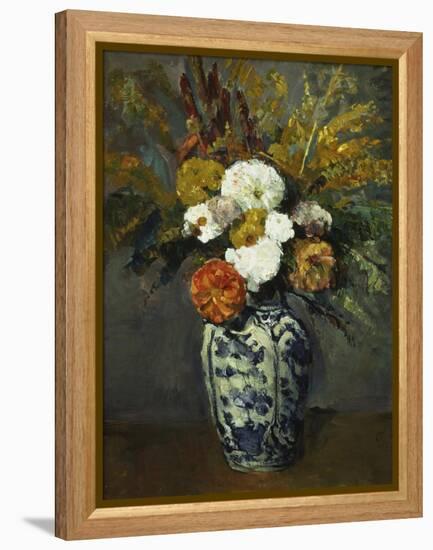 Dahlias in a Delft Vase, 1873-Paul Cézanne-Framed Premier Image Canvas