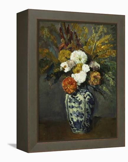 Dahlias in a Delft Vase, 1873-Paul Cézanne-Framed Premier Image Canvas