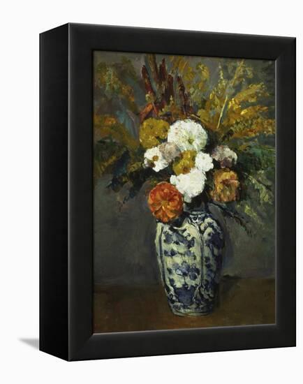 Dahlias in a Delft Vase, 1873-Paul Cézanne-Framed Premier Image Canvas