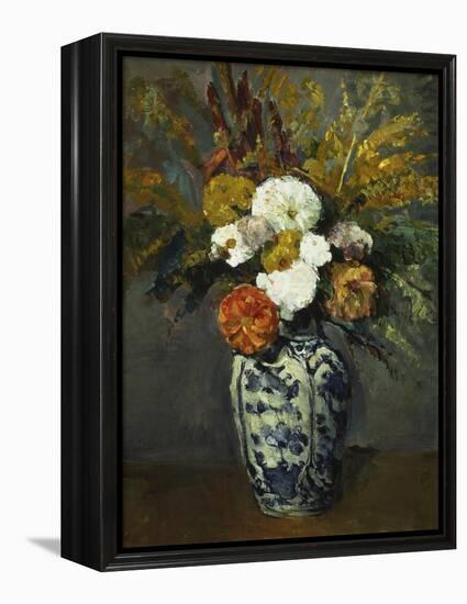 Dahlias in a Delft Vase, 1873-Paul Cézanne-Framed Premier Image Canvas