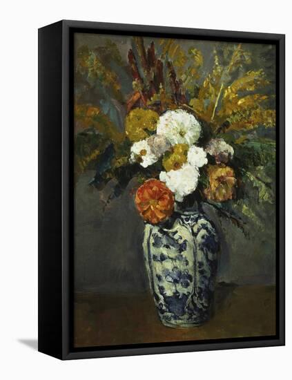 Dahlias in a Delft Vase, 1873-Paul Cézanne-Framed Premier Image Canvas