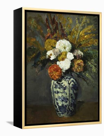 Dahlias in a Delft Vase, 1873-Paul Cézanne-Framed Premier Image Canvas