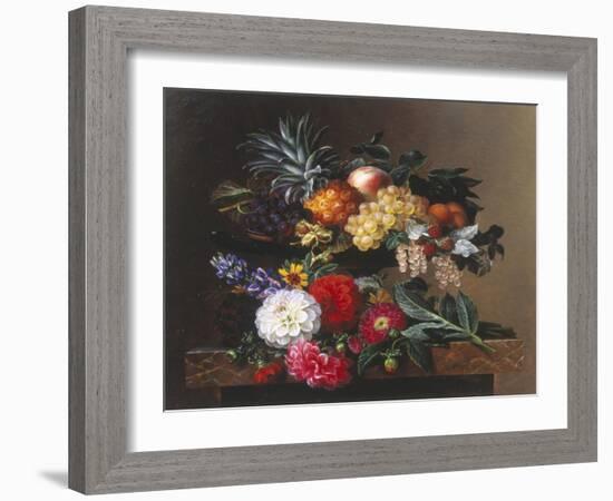 Dahlias, Lupin and Coreopsis in a Greek Kylix-Johan Laurentz Jensen-Framed Giclee Print