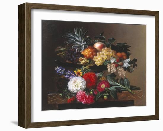 Dahlias, Lupin and Coreopsis in a Greek Kylix-Johan Laurentz Jensen-Framed Giclee Print