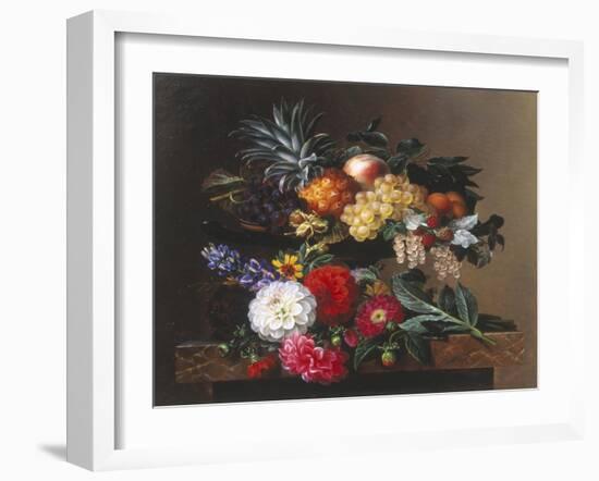 Dahlias, Lupin and Coreopsis in a Greek Kylix-Johan Laurentz Jensen-Framed Giclee Print