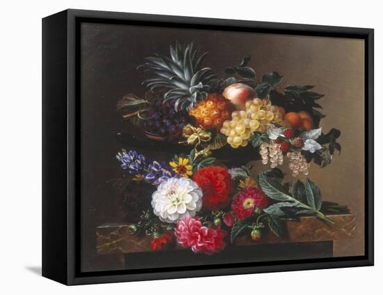 Dahlias, Lupin and Coreopsis in a Greek Kylix-Johan Laurentz Jensen-Framed Premier Image Canvas