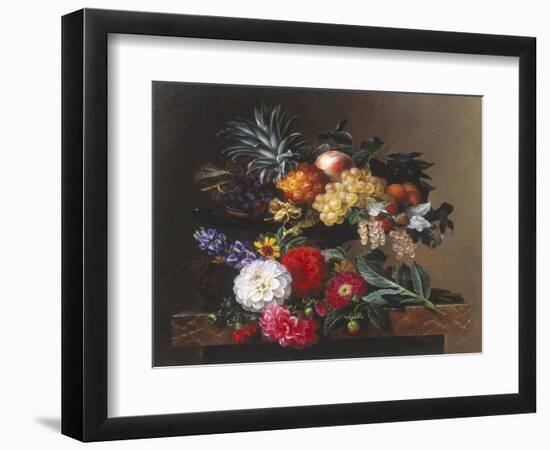 Dahlias, Lupin and Coreopsis in a Greek Kylix-Johan Laurentz Jensen-Framed Giclee Print