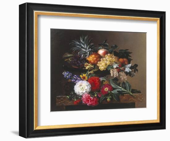 Dahlias, Lupin and Coreopsis in a Greek Kylix-Johan Laurentz Jensen-Framed Giclee Print