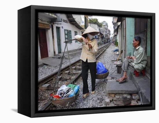 Daily Life by the Railway Tracks in Central Hanoi, Vietnam, Indochina, Southeast Asia-Andrew Mcconnell-Framed Premier Image Canvas