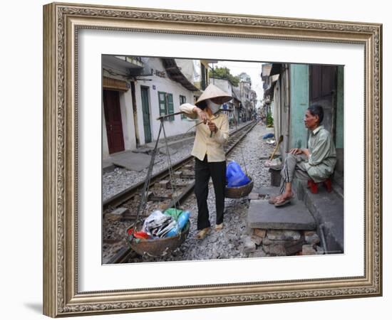 Daily Life by the Railway Tracks in Central Hanoi, Vietnam, Indochina, Southeast Asia-Andrew Mcconnell-Framed Photographic Print