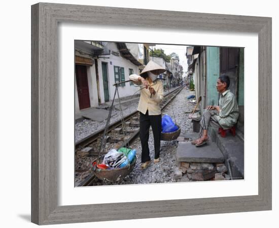 Daily Life by the Railway Tracks in Central Hanoi, Vietnam, Indochina, Southeast Asia-Andrew Mcconnell-Framed Photographic Print