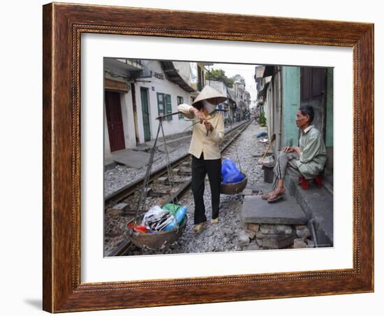 Daily Life by the Railway Tracks in Central Hanoi, Vietnam, Indochina, Southeast Asia-Andrew Mcconnell-Framed Photographic Print