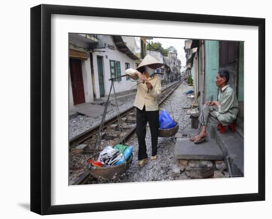 Daily Life by the Railway Tracks in Central Hanoi, Vietnam, Indochina, Southeast Asia-Andrew Mcconnell-Framed Photographic Print