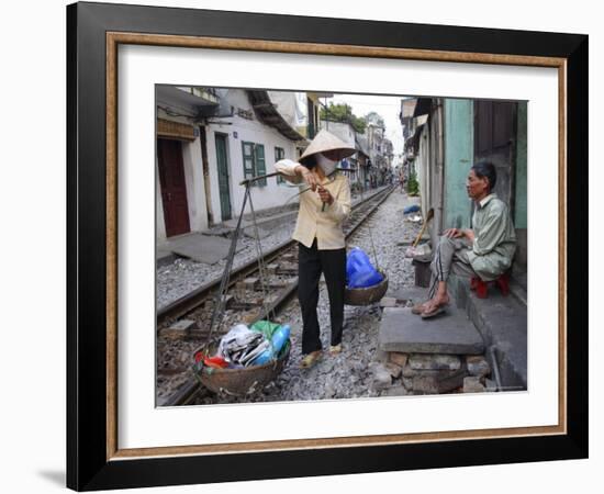 Daily Life by the Railway Tracks in Central Hanoi, Vietnam, Indochina, Southeast Asia-Andrew Mcconnell-Framed Photographic Print