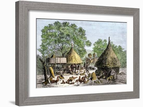 Daily Life in an African Village in the Congo Basin-null-Framed Giclee Print