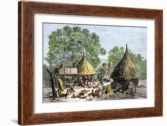 Daily Life in an African Village in the Congo Basin-null-Framed Giclee Print