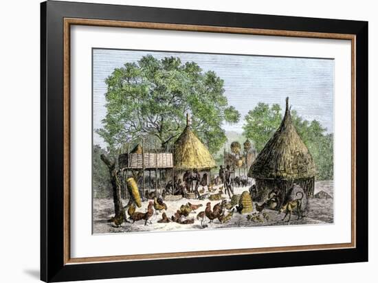 Daily Life in an African Village in the Congo Basin-null-Framed Giclee Print