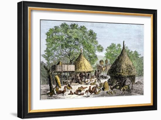 Daily Life in an African Village in the Congo Basin-null-Framed Giclee Print