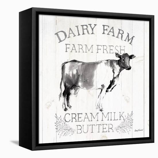 Dairy Farm Wood Black Cow Sq-Avery Tillmon-Framed Stretched Canvas