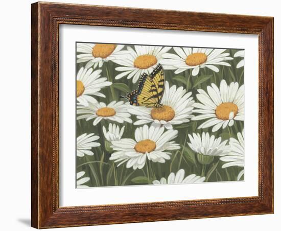 Daisies and Butterfly-William Vanderdasson-Framed Giclee Print