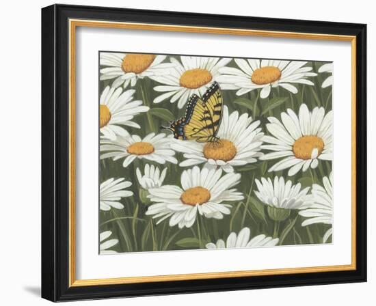 Daisies and Butterfly-William Vanderdasson-Framed Giclee Print