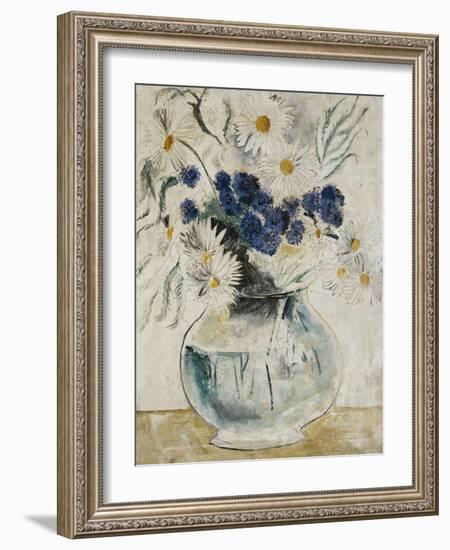 Daisies and Cornflowers in a Glass Bowl, 1927-Christopher Wood-Framed Giclee Print