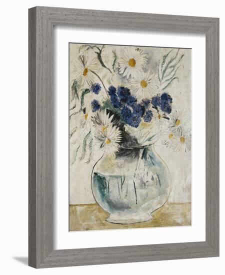 Daisies and Cornflowers in a Glass Bowl, 1927-Christopher Wood-Framed Giclee Print